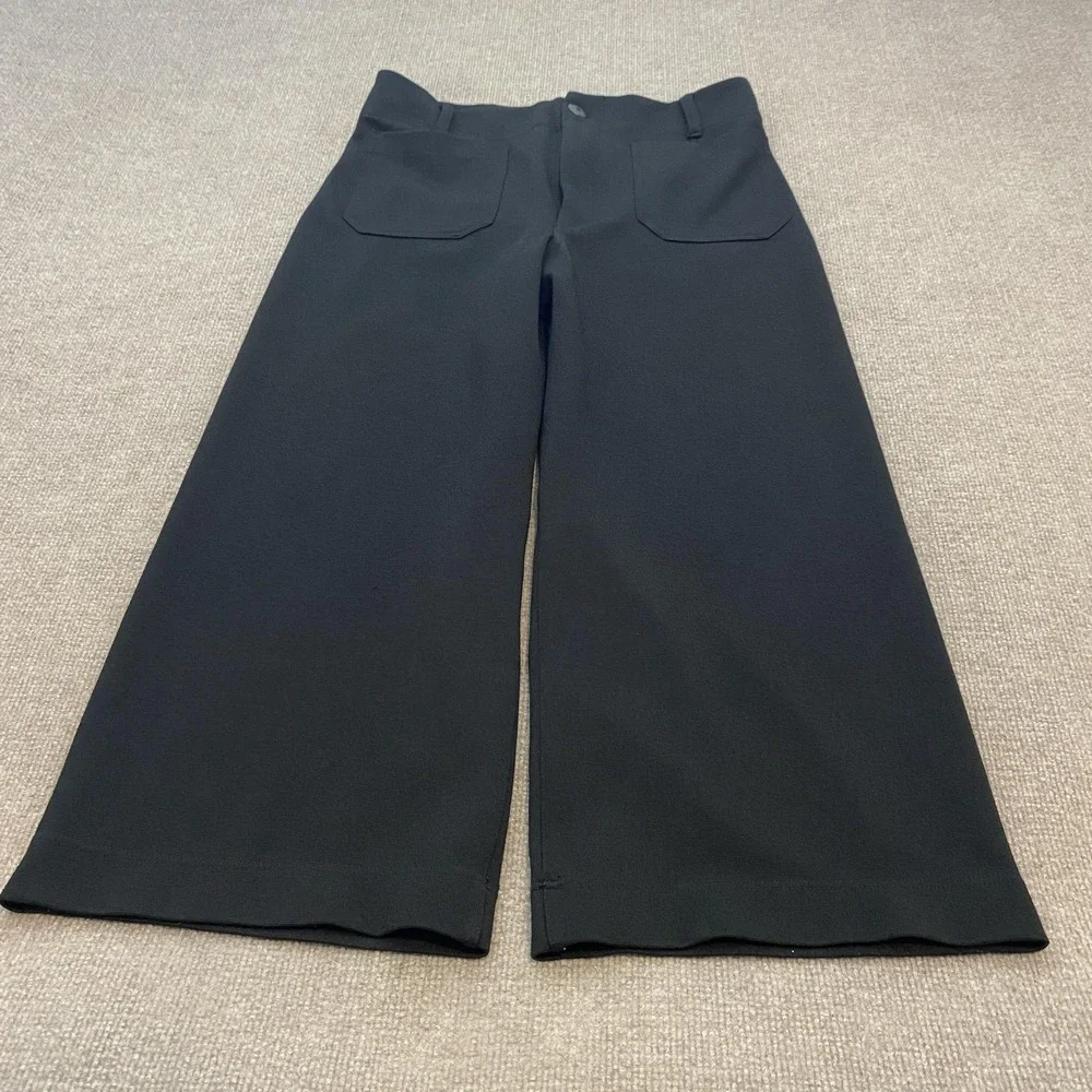 Maeve The Colette Pants Womens 32 Black Ponte Cropped Wide Leg Stretch Pockets